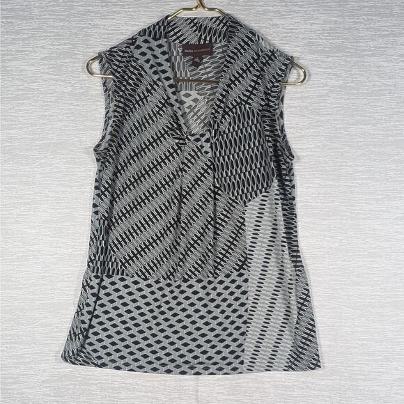 Dana Buchman Blouse Womens Size Medium Black White Geometric Pattern Tank Top - Picture 1 of 6